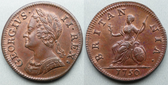 George II, 1750 farthing, uncirculated